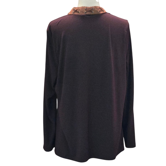 Krazy Kat Women XL Brown Open Cardigan Sweater Faux Leather Accent Trim Western - Picture 3 of 13